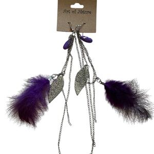 NEW Art of Nature Royal Purple Feather Beaded Dangle Earrings